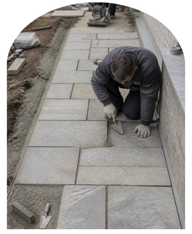 Мощение дорожек и площадок пиленым камнем в Дедовске